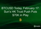 Sun’s HK Trust Initiative Targets $70K BTCUSD Milestone on February 17