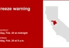 Freeze Warning Issued for Carquinez Strait, Delta, and Northern San Joaquin Valley Friday