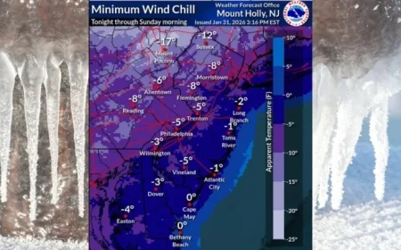 N.J. Faces -15°F Wind Chills Overnight Amid 50 mph Winds