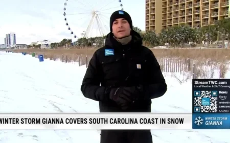 Winter Storm Gianna Blankets South Carolina Beach in Snow