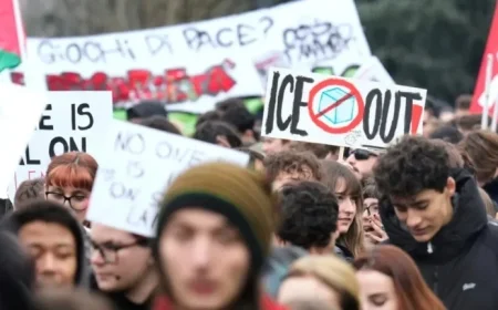 Protesters Rally in Milan Against ICE During Winter Olympics
