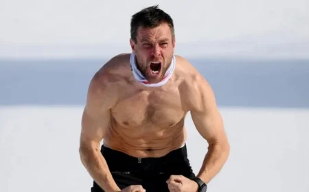 Olympics: Benjamin Karl Celebrates Snowboard Gold with Snowy Nude Cheer