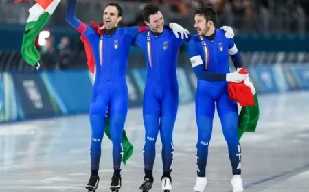 Italy Celebrates Speedskating Victory Over U.S. with Familiar Flair