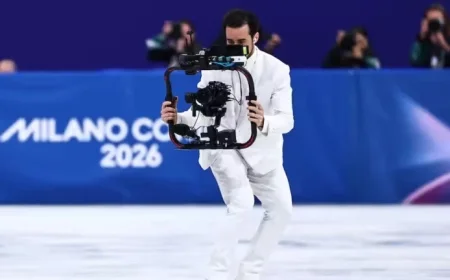 Cameraman in White Suit Steals the Show at Winter Olympics