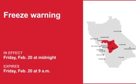 Freeze Warning for Carquinez Strait, Delta, and Northern San Joaquin Valley Friday