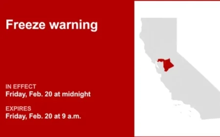 Freeze Warning Issued for Carquinez Strait, Delta, and Northern San Joaquin Valley Friday