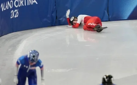 Blade Cuts Sellier’s Eye During Olympic Speedskating 1500m