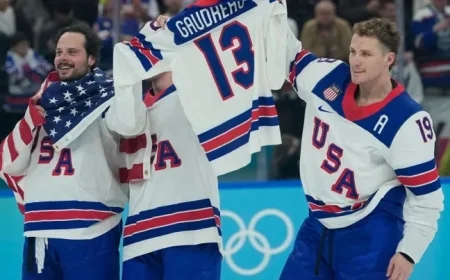 U.S. Men’s Hockey Celebrates Gaudreau After Gold Victory Against Canada