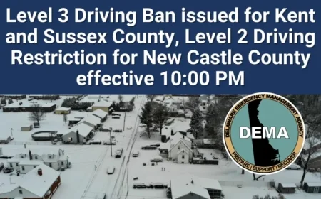Level 3 Driving Ban in Kent, Sussex; Level 2 Restrictions in New Castle