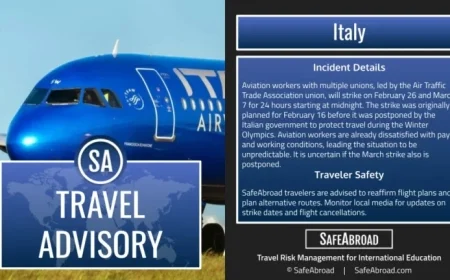 Italian Aviation Workers Plan Strikes for February 26 and March 7