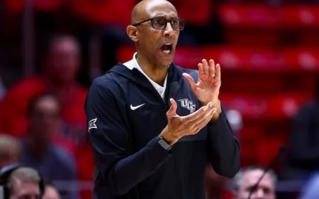 UCF Coach Johnny Dawkins Celebrates Upset Victory Against BYU