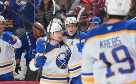 Thompson and Krebs Lead Sabres to Narrow Victory Over Devils