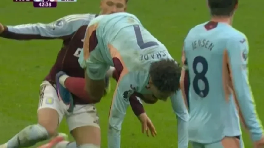 Kevin Schade Receives Red Card for Stamping on Matty Cash’s Privates