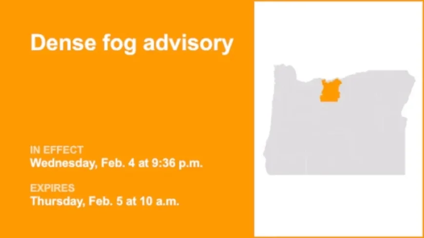Dense Fog Advisory for North Central Oregon: Hazardous Roads Until Thursday Morning