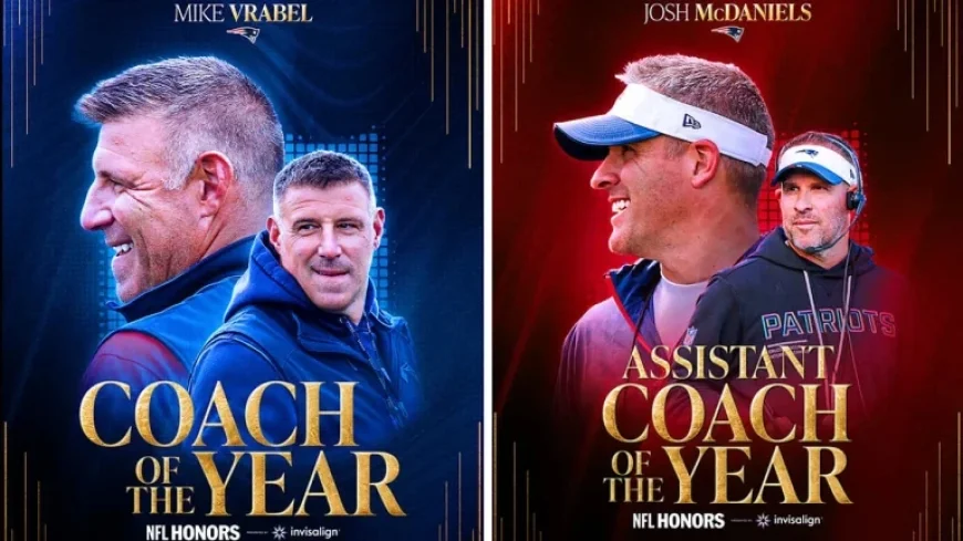 Patriots’ Mike Vrabel Wins NFL Coach of the Year, McDaniels Honored