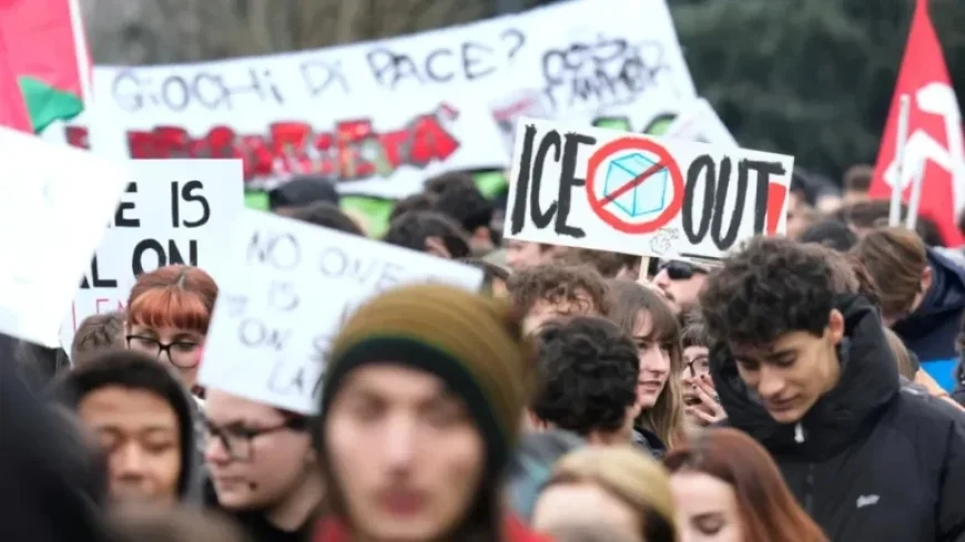 Protesters Rally in Milan Against ICE During Winter Olympics