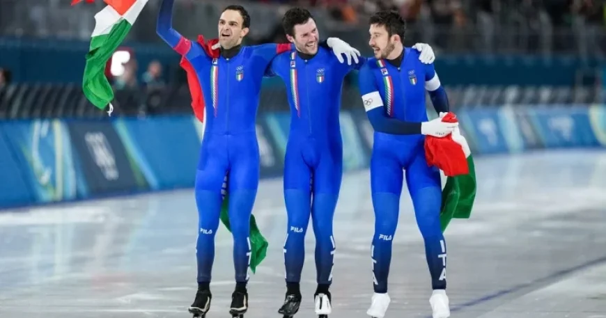 Italy Celebrates Speedskating Victory Over U.S. with Familiar Flair