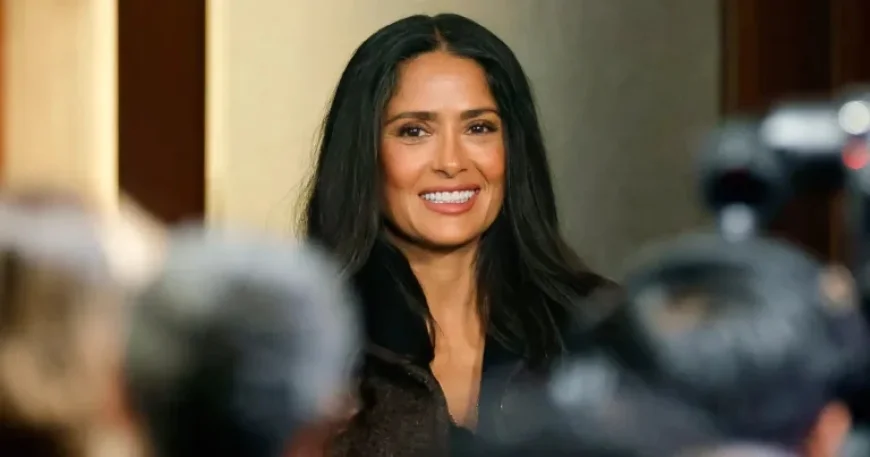 Salma Hayek Showcases Gray Roots at Event with Claudia Sheinbaum