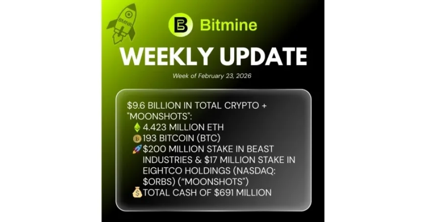 Bitmine Immersion (BMNR) Reports $9.6B in Crypto and Cash, Plus 4.423M ETH