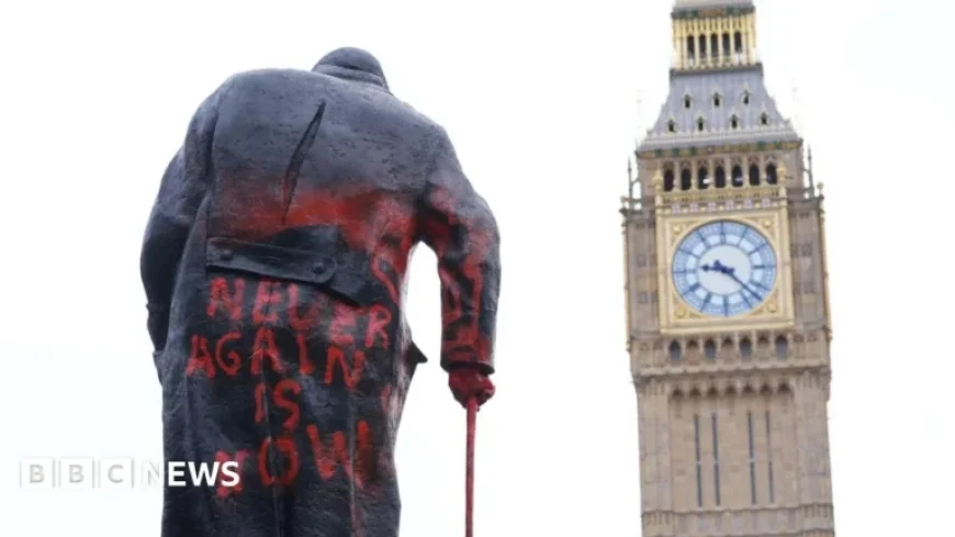 Winston Churchill Statue in Parliament Square Vandalized with Graffiti