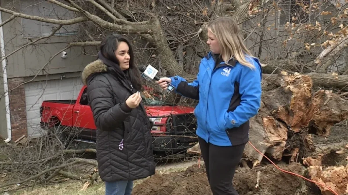 Map showing the path of an EF0 tornado across the Kansas City area.