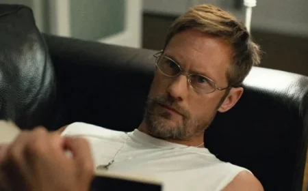Alexander Skarsgård Shines with Chic Glasses in Pillion