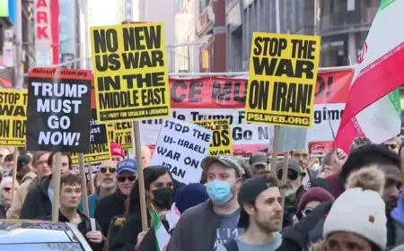Thousands Rally in Times Square Against Military Strikes in Iran