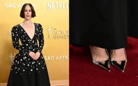 Sarah Paulson Shines at Actor Awards in Metallic Paris Texas Slingbacks