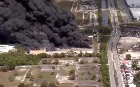Miami as the 5-alarm warehouse fire escalates in NW Miami-Dade