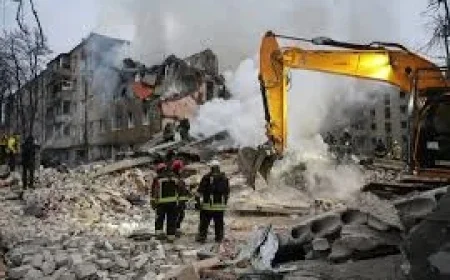 Apartment Building rubble in Kharkiv: the quiet hours after the air alert