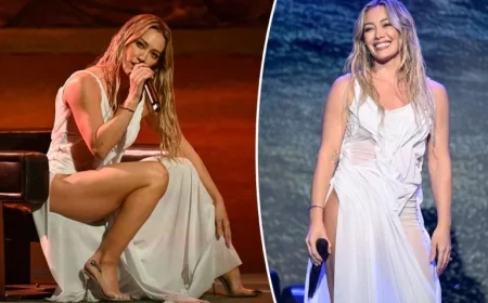 Hilary Duff Dazzles in Wet-Look Dress on ‘The Tonight Show’