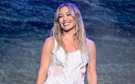 Hilary Duff Stuns in Sheer Gown with High Slit on Tonight Show
