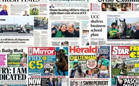 Irish Examiner Spotlight on a University Retreat as Front Pages Turn to War and Cost Pressures