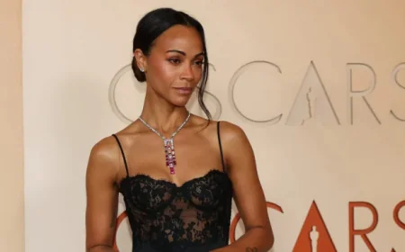 Zoe Saldana’s Lingerie-Inspired Oscar Gown and an Art Deco Necklace That Stole the Spotlight