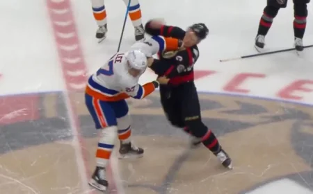 Captain vs. Captain: Tkachuk and Anders Lee throw down at opening draw!