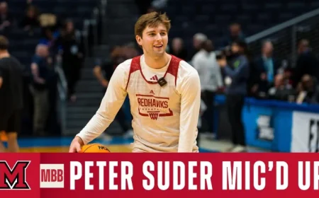 Peter Suder mic’d up in Dayton as First Four open practice hits full speed