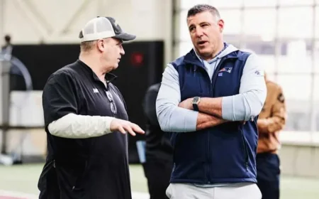 Coach Mike Vrabel Scouts NFL Draft Prospects at Boston College Pro Day