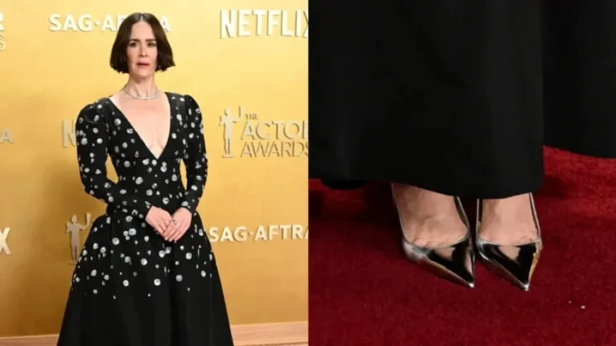 Sarah Paulson Shines at Actor Awards in Metallic Paris Texas Slingbacks