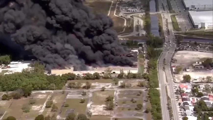 Miami as the 5-alarm warehouse fire escalates in NW Miami-Dade