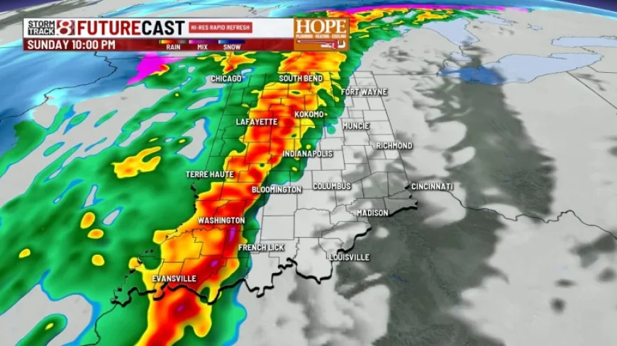 Live Weather and the Indiana night that flips from 50-mph winds to snow by Monday