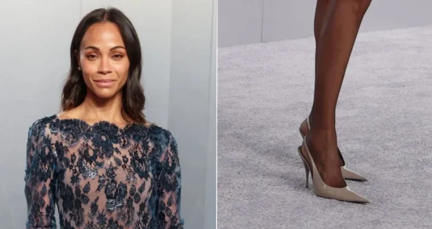 Zoe Saldana Pairs Her Second Lace Look of Oscars Night With Saint Laurent Slingbacks at the Vanity Fair Party