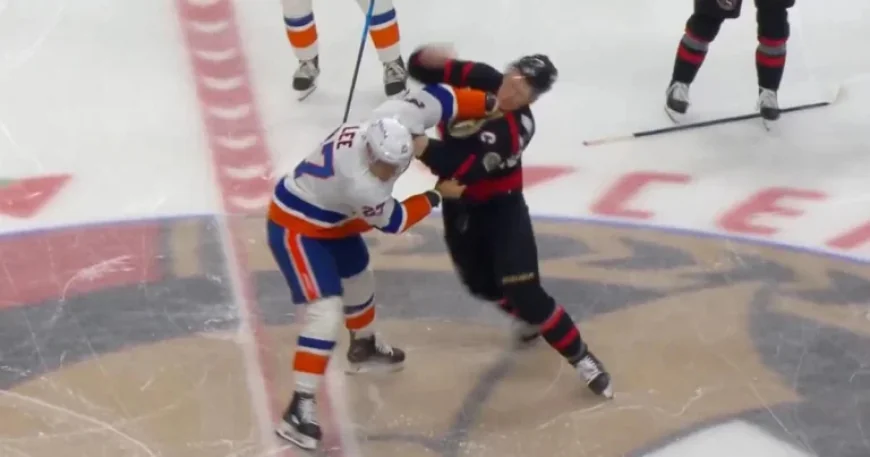 Captain vs. Captain: Tkachuk and Anders Lee throw down at opening draw!