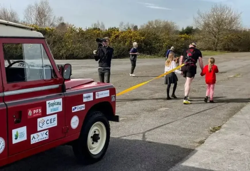 Land Rover drag turns urgent: British veteran begins 100 km pull for rare disease charity