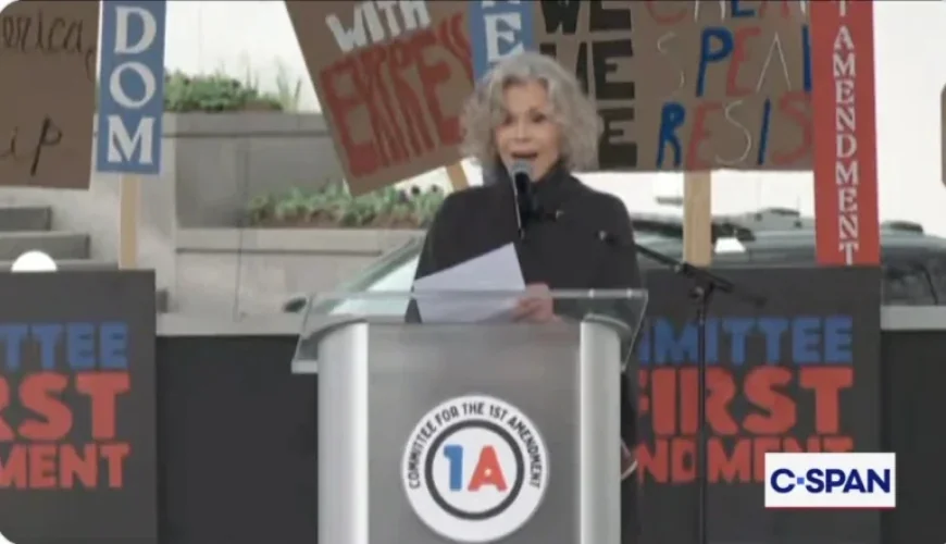 Jane Fonda Leads Rally Against Paramount-WB Merger Threatening First Amendment