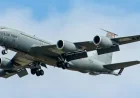 Boeing Kc-135 Stratotanker lands in UK with shrapnel patches visible