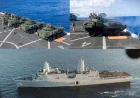 U.S. Marines Fire LAV-25 From USS Portland Deck Off Guam