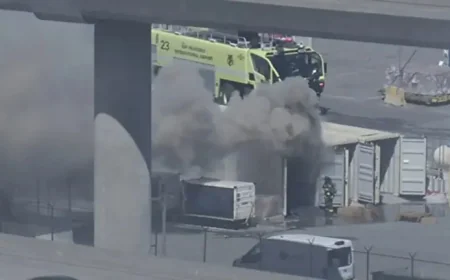 Sfo Fire as crews contain a cargo pallet blaze at SFO