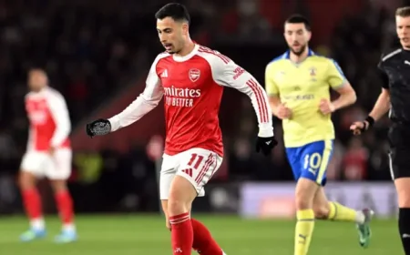 Gabriel Martinelli booked after referee shove in Arsenal FA Cup loss