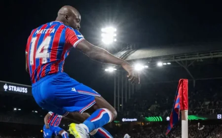 Tyrick Mitchell helps Palace seize a 3-0 first-leg grip as Mateta ends his drought