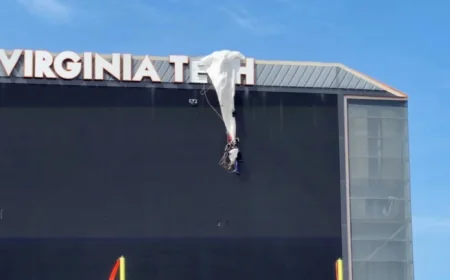 Skydiver Rescued After Parachute Snag at Virginia Tech Spring Game